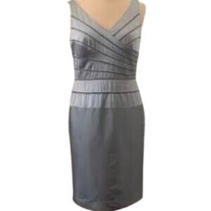 ADRIANNA PAPEL Occasions 100% Silk Silver Gray Sleeveless Silk Sheath Dress 14
